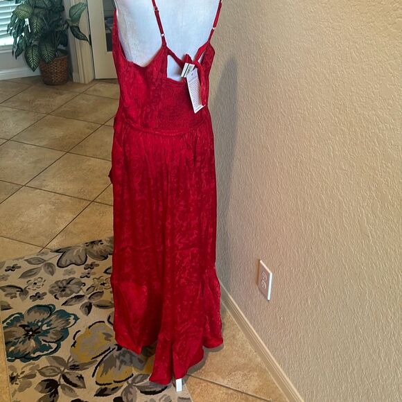 Preloved Band Of The Free Women's L Anina Ruby Red Wrap Midi Dress Red Jaquard F - Picture 7 of 16